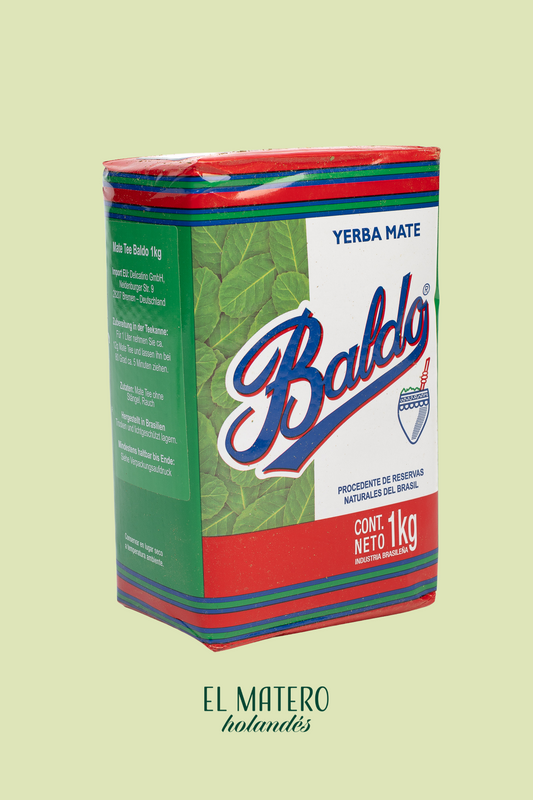 Box of Balda Yerba Mate with green, red, and blue design on a light green background